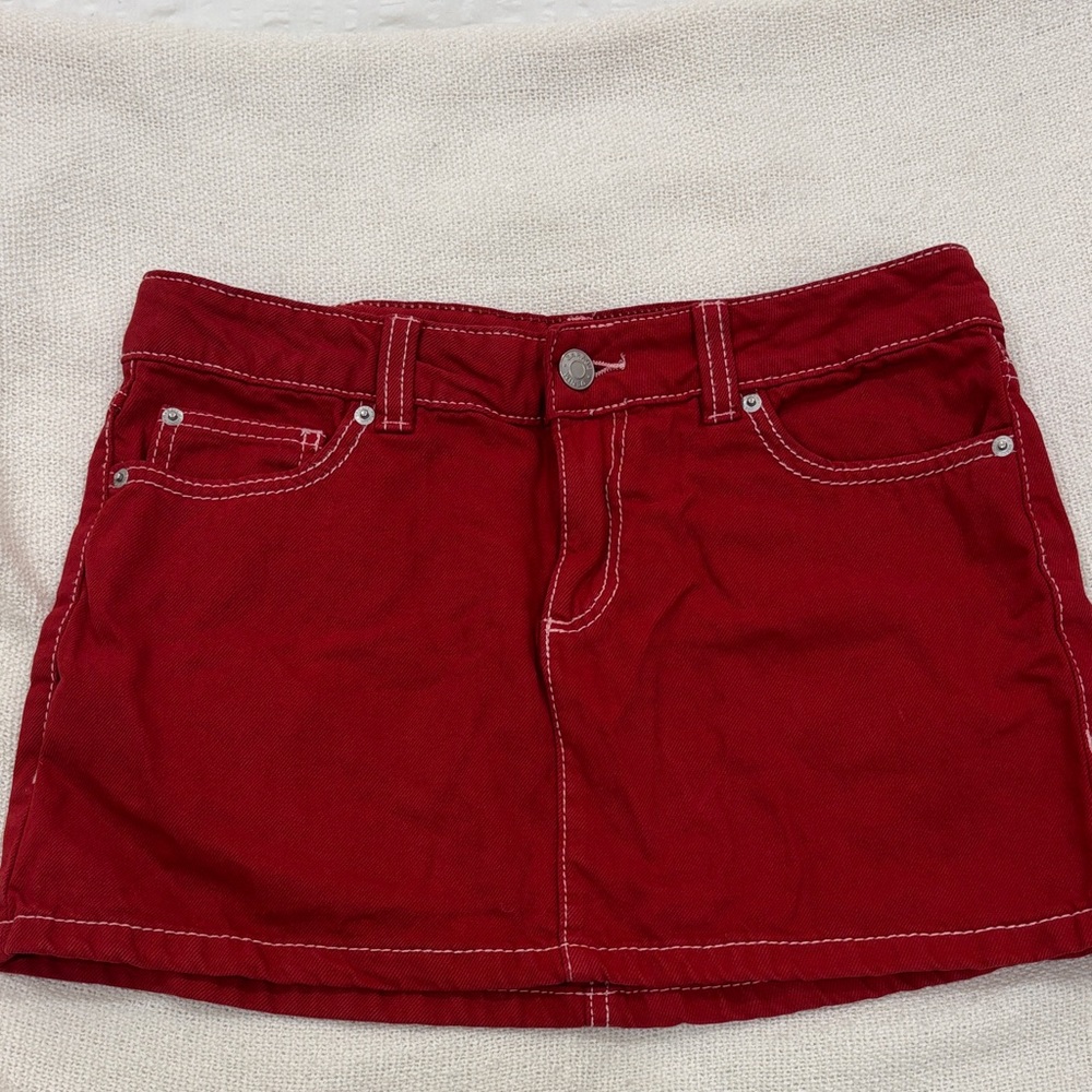 Garage Red Mini Skirt with White Stitching